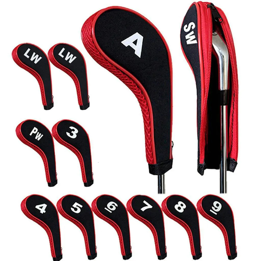High Quality 12Pcs Rubber Neoprene Golf Head Cover Club Iron Putter Protect Set Number Printed with Zipper Long Neck 240122