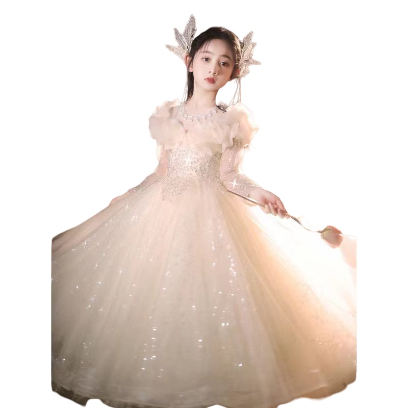 2024 bling Flower Girl For Weddings Jewel Neck Puffy Ruffles Tiered Floral Little Baby Gowns First holy Dresses sequined Kids Communion Dress