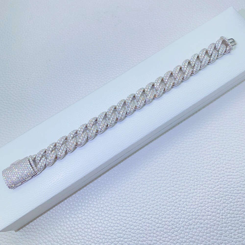 Hiphop Jewelry Chain Bracelet Women Moissanite Diamond Rhodium Plated Cuban Link Chain Fashion Bracelet Punk Jewelry
