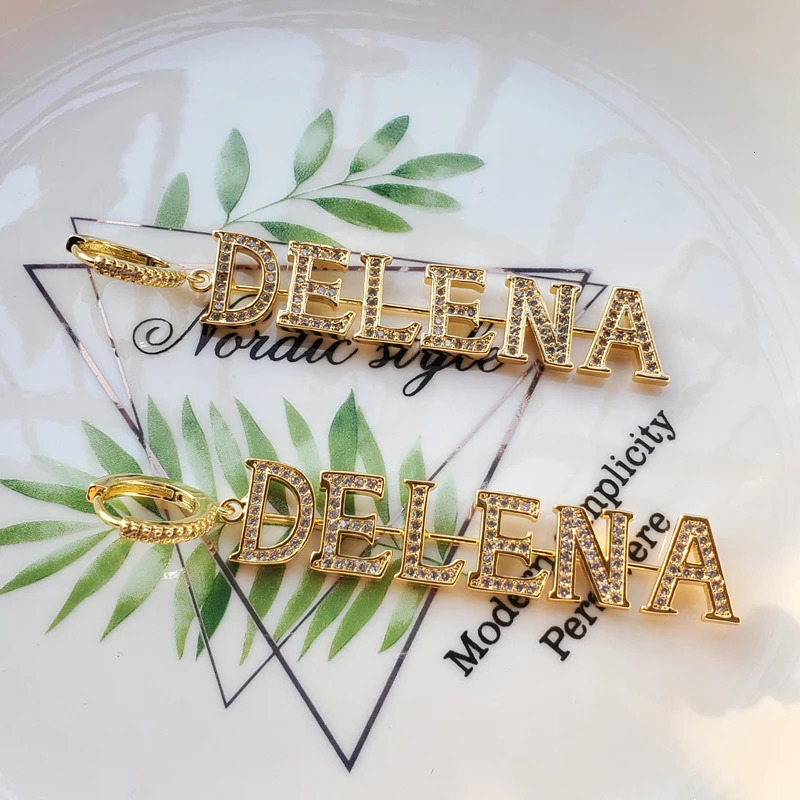 1 Pair Customized Name Earring Set Ins Zirconia Letters Ear Decoration Wedding Party Birthday Gift for Her Hip Hop Jewelry 240125