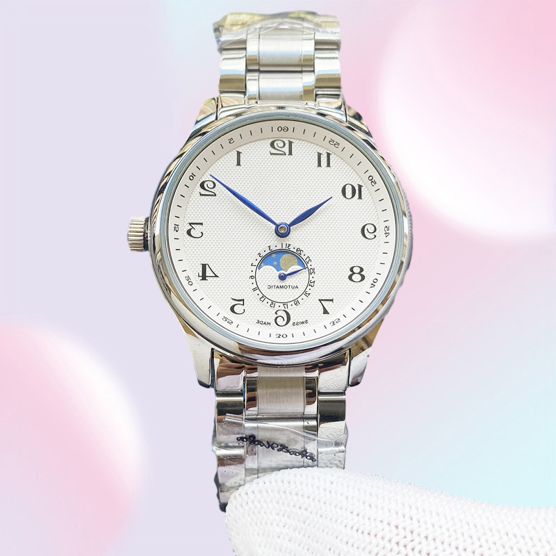 New luxury mens watches 40mm size automatic Mechanical watch designer high quality Top brand moon Phase Steel And leather str