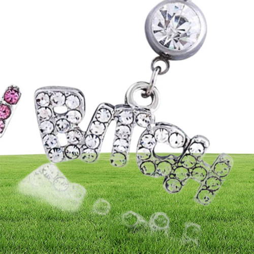Sexy Bitch Clear Pink Crystal Body Piercing Button Belly Ring Navel Bar Body Jewellery Whole