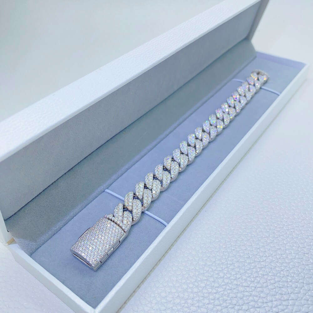 Hiphop Jewelry Chain Bracelet Women Moissanite Diamond Rhodium Plated Cuban Link Chain Fashion Bracelet Punk Jewelry