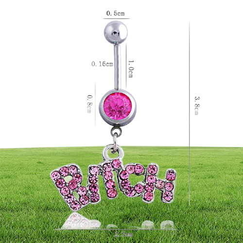 Sexy Bitch Clear Pink Crystal Body Piercing Button Belly Ring Navel Bar Body Jewellery Whole