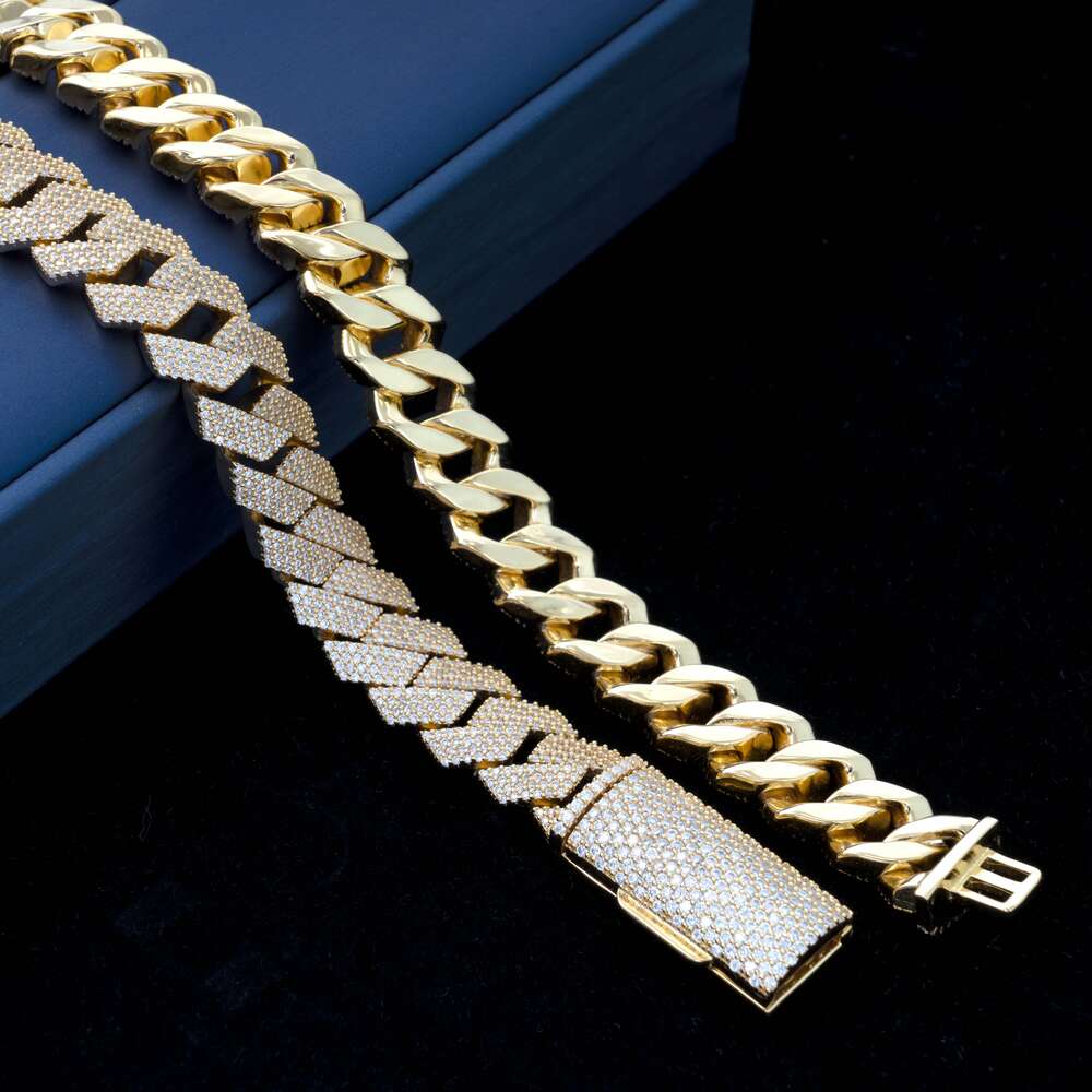Bussdown Necklace 15mm Width Moissanite Diamond 925 Sterling Silver Necklace Vvs Cuban Link Chain Iced Out Necklace Cuban Chain