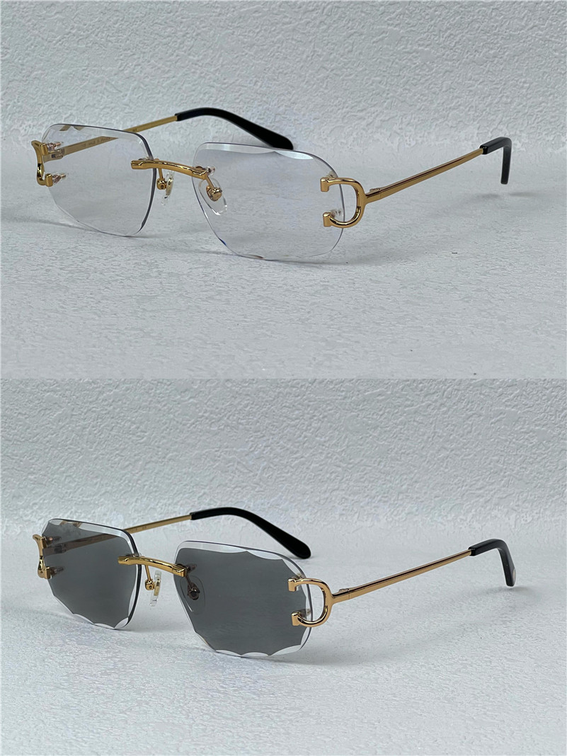 photochromic sun glassses lens colors changed in sunshine from crystal clear to dark cartierlies diamond design cut lens rimless metal frame outdoor 0115