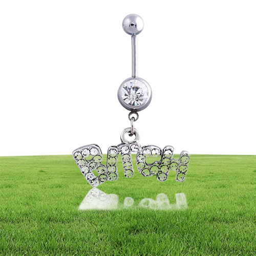 Sexy Bitch Clear Pink Crystal Body Piercing Button Belly Ring Navel Bar Body Jewellery Whole