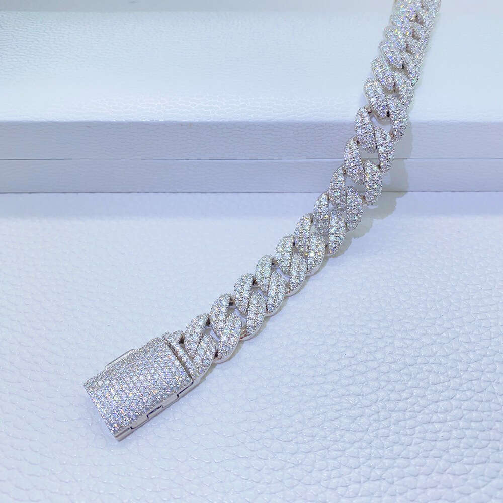Hiphop Jewelry Chain Bracelet Women Moissanite Diamond Rhodium Plated Cuban Link Chain Fashion Bracelet Punk Jewelry