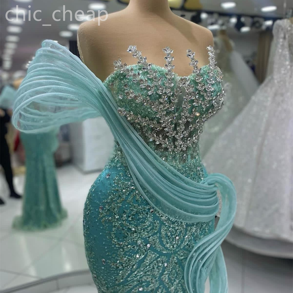 2024 Aso Ebi Sage Mermaid Prom Dress Sequined Lacefull Crystals Evening Formal Party Second Reception Birthday Engagement Gowns Dresses Robe De Soiree