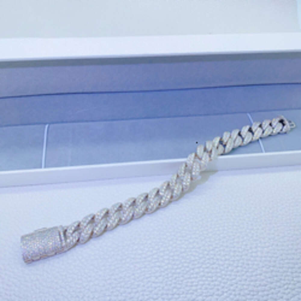 Hiphop Jewelry Chain Bracelet Women Moissanite Diamond Rhodium Plated Cuban Link Chain Fashion Bracelet Punk Jewelry