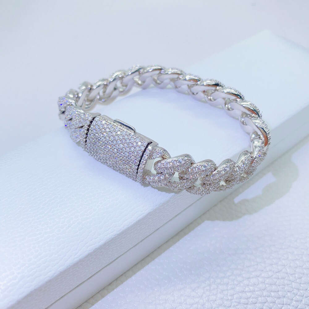 Hiphop Jewelry Chain Bracelet Women Moissanite Diamond Rhodium Plated Cuban Link Chain Fashion Bracelet Punk Jewelry