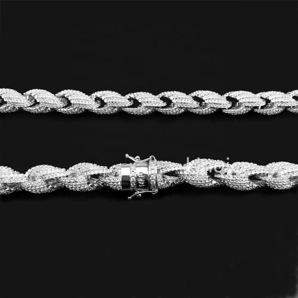 Size 11mm 925 Sterling Silver 14k White Gold Plated Twisted Men Necklace Moissanite Rope Chain
