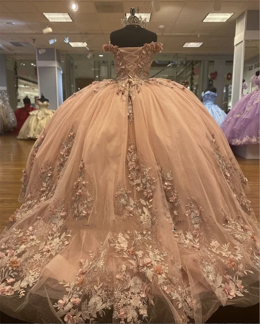Blush Pink Lace Quinceanera Dresses Ball Gowns Vestido De Debutante Para Anos Off The Shoulder Princess Ral Applique Mis Quince 6660306