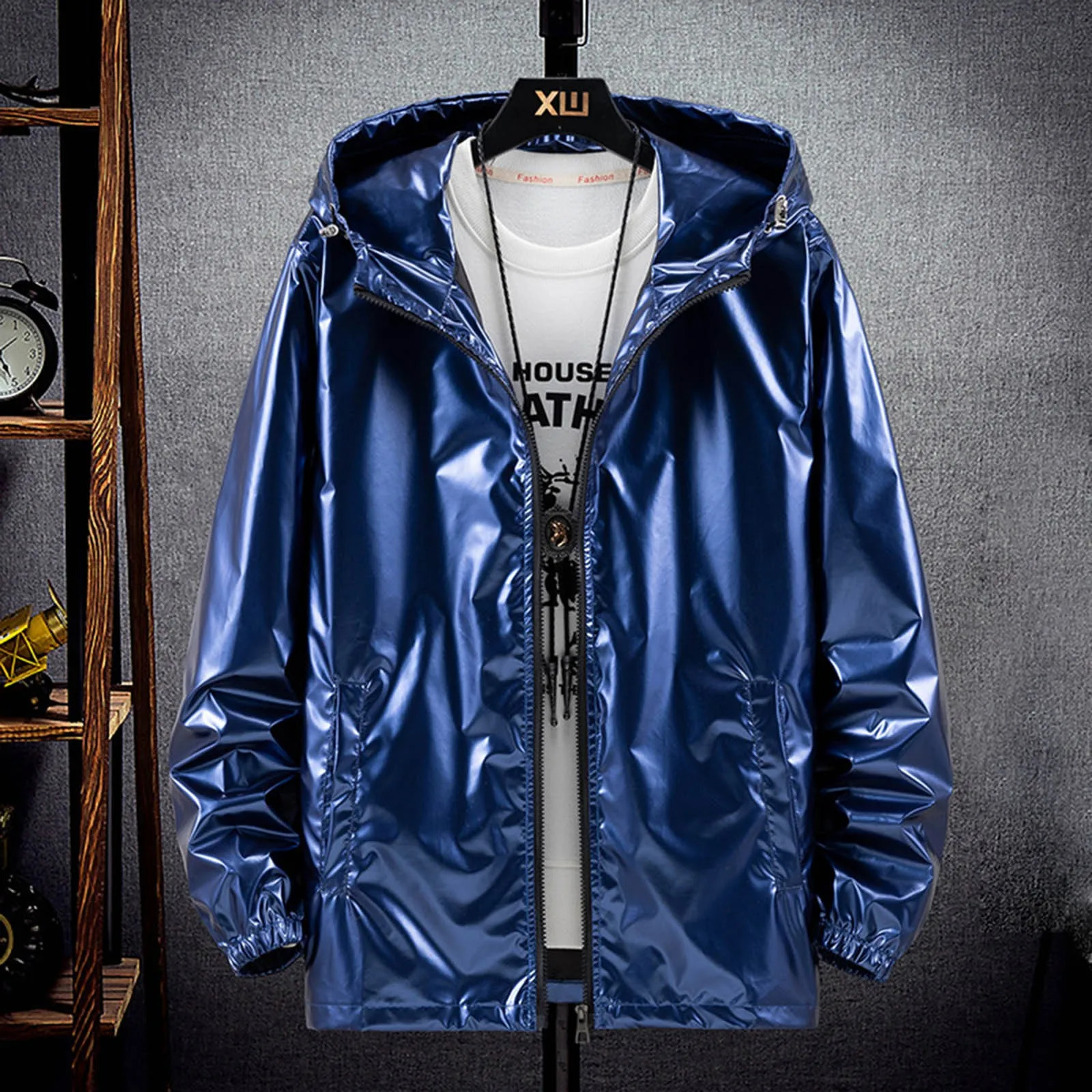 with Hood Windbreak Winter Overcoat Mens Fashionable Bright Face Pocket Cardigan Zipper Thin Coat Jacket Cool Mens Jackets 240126