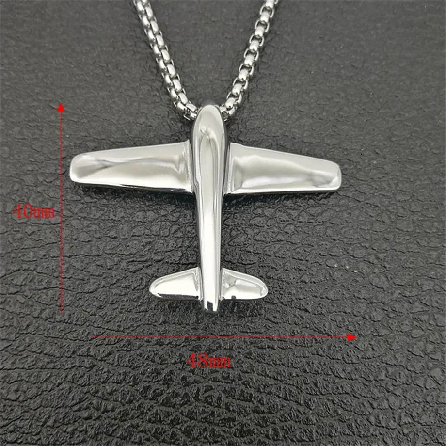 Aircraft Airplane Necklace Pendant With Stainless Steel Chains For Men Gold Color Men's Hip Hop Jewelry Gifts 240119CJ
