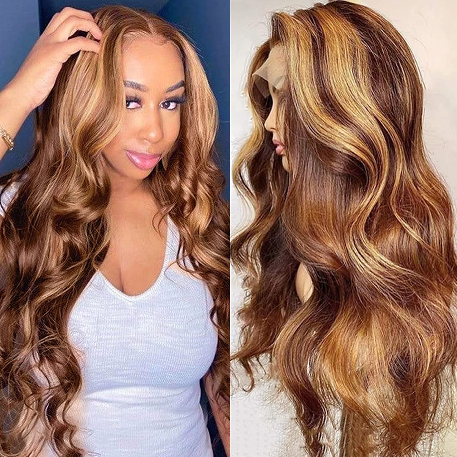 4/27 Highlight Wigs Brazilian Body Wave Wigs Highlight Lace Front Human Hair Wigs Honey Blonde Ombre Lace Front Wig Remy