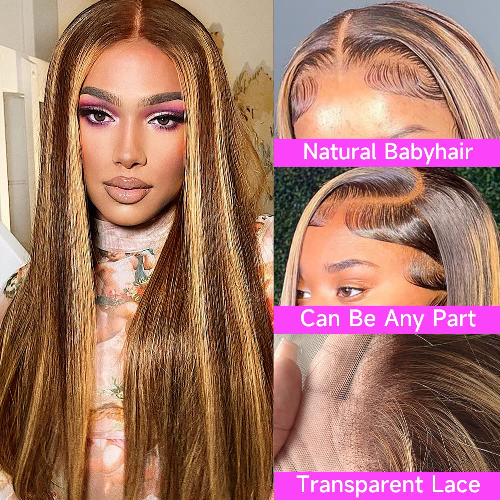 4/27 Highlight Wigs Brazilian Body Wave Wigs Highlight Lace Front Human Hair Wigs Honey Blonde Ombre Lace Front Wig Remy