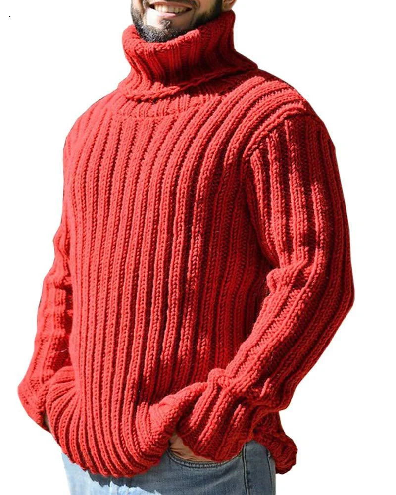 Men Knitted Turtleneck Jumper Autumn Winter Thickened Warm Solid Color Sweater Male Casual Fashion Pullover Ribbed Outerwear 240119