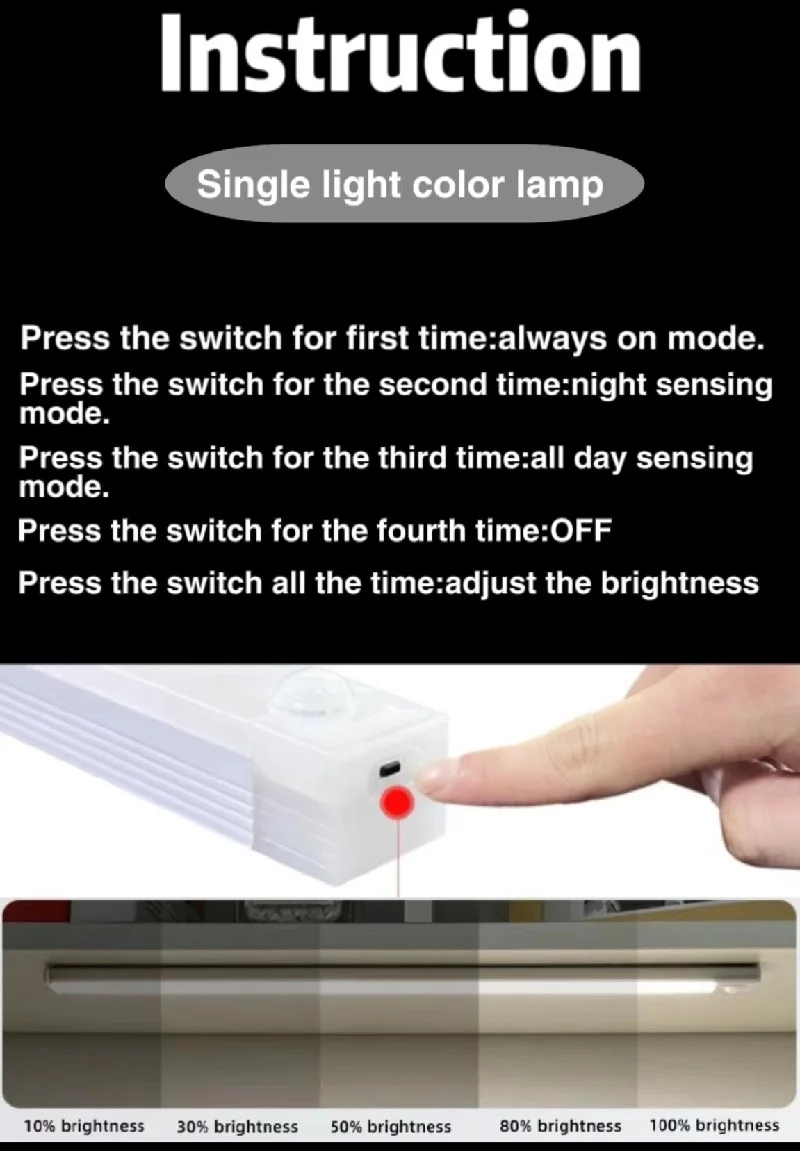 PIR Motion Sensor LED Under Cabinet Lamp Rechargeable Night Light Stairs Closet Room Aisle Tube Bar Detector Bulb