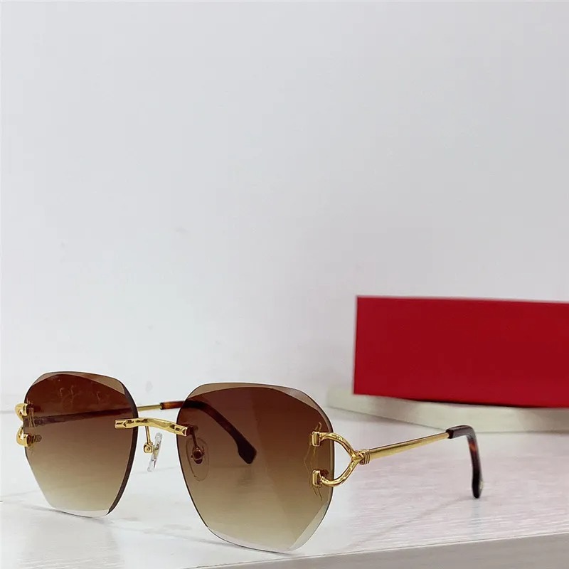 Brown Sunglasses Designer Woman Pilot Sun Glasses 0514S metal frame rimless cut lens simple and popular style versatile outdoor UV400 Carter protection Eyeglasses