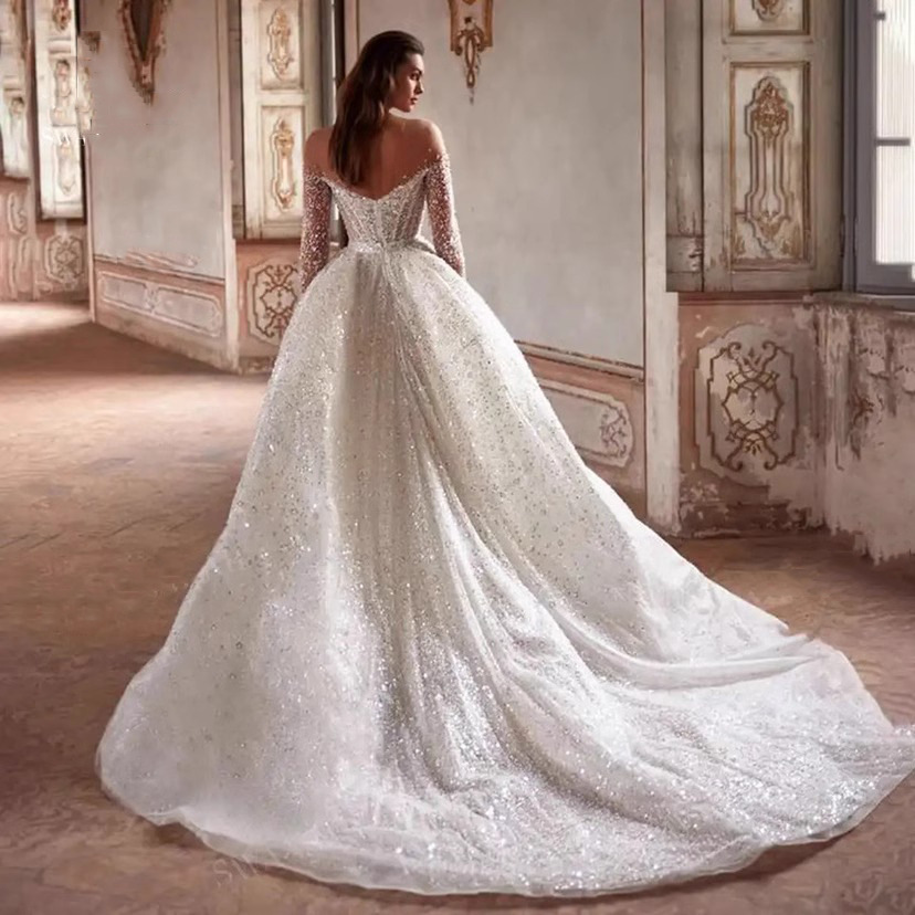 New Arrival A-line Bride Wedding Dress 2024 Sheer Neck Long Illusion Sleeves Embroidery Beads Tulle Bridal Gowns Vestidos Noiva Robe De Mariee