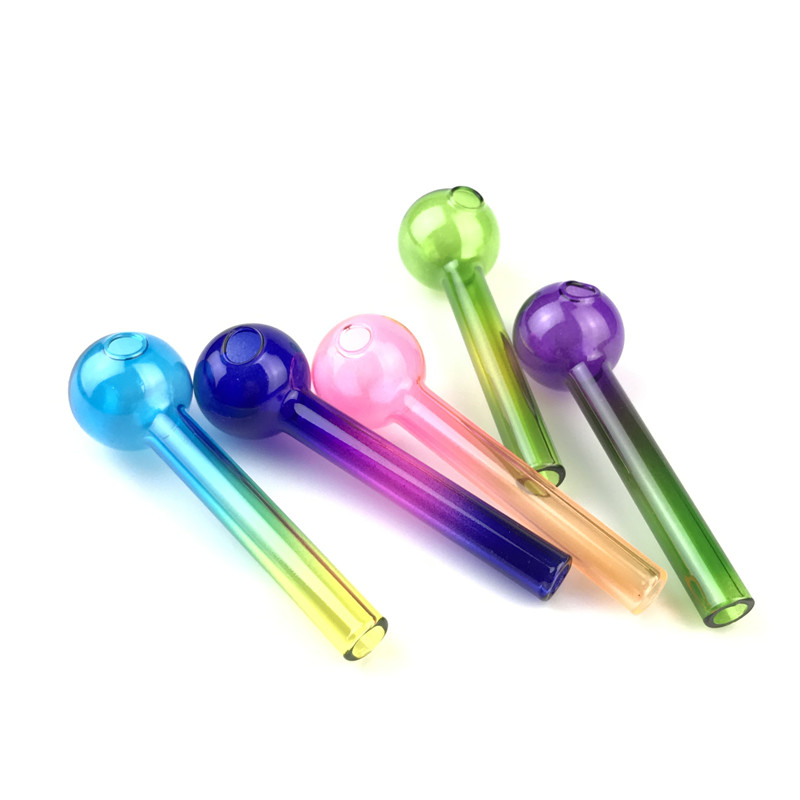4.2 Inch Rainbow Color Glass Oil Burner Pipe 30mm Big Bowl 12mm 2mm Thick Pyrex Colorful Straw Tube Hand Smoking Pipes