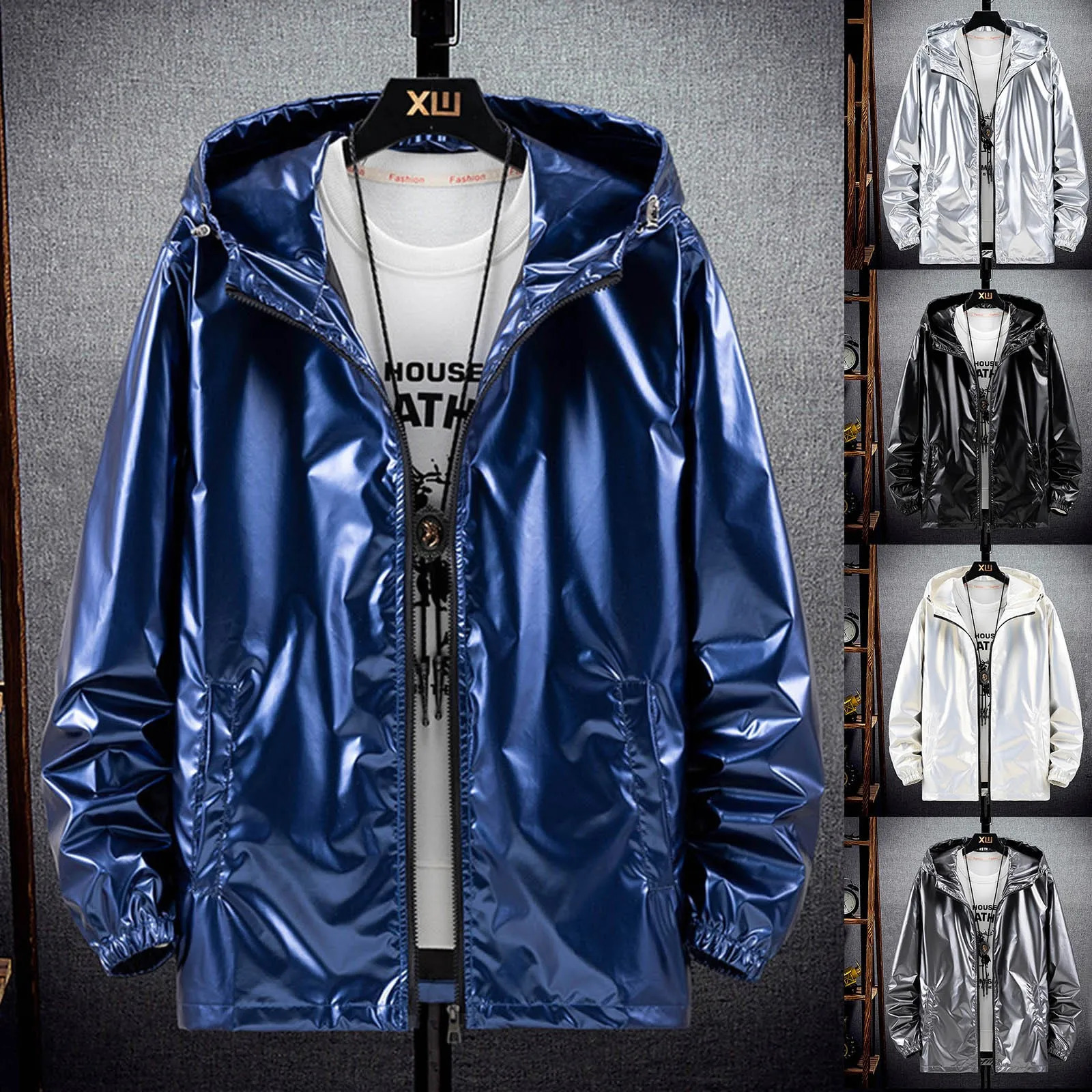 with Hood Windbreak Winter Overcoat Mens Fashionable Bright Face Pocket Cardigan Zipper Thin Coat Jacket Cool Mens Jackets 240126