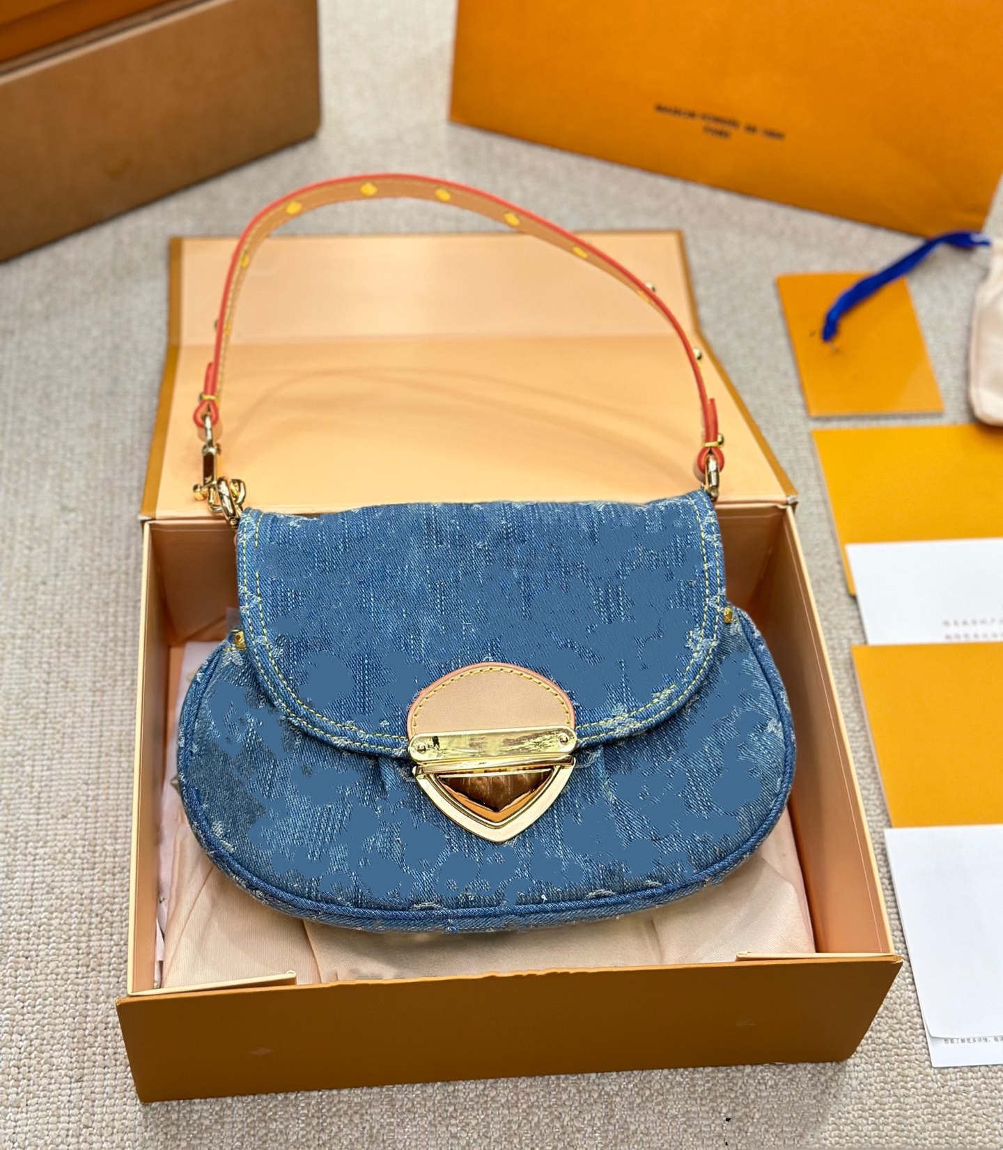 24SS Women's Luxury Handbag Designer Denim SUNSET Medieval Yuanbao Large Ingot Bag Women's Handbag Underarm Bag Crossbody Bag Shoulder Bag Purse 27cm