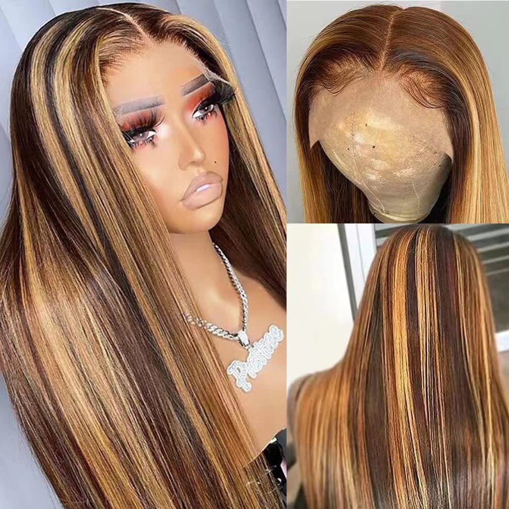 4/27 Highlight Wigs Brazilian Body Wave Wigs Highlight Lace Front Human Hair Wigs Honey Blonde Ombre Lace Front Wig Remy