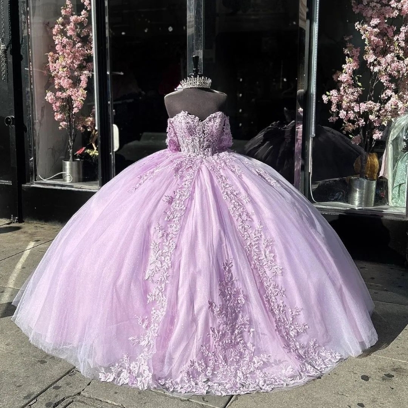 Light Lilac Quinceanera Dresses Vestidos De 15 Anos Ball Sweet 16 Applique Lace Beads Birthday Party Gown Pageant Miss Princess