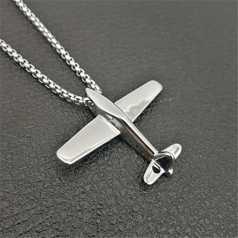 Aircraft Airplane Necklace Pendant With Stainless Steel Chains For Men Gold Color Men's Hip Hop Jewelry Gifts 240119CJ