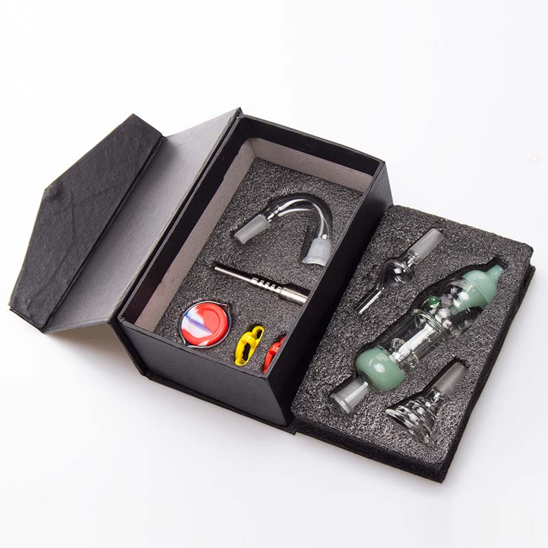 Dabpipes NC043 Hookah Gift Box Nectar Collector Glass Pipe Dabber Bong 14mm Titanium Nail Dab Rig Bowl Adaptor Tips Dish OD 32mm Tube Colorful Smoking Pipes