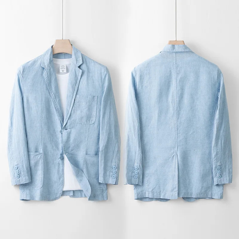 British Style 100% Linen Blazer Hombre Daily Casual Blazer Loose Solid Single Layer Suit Jackets for Men Simple Ropa Hombre 240126
