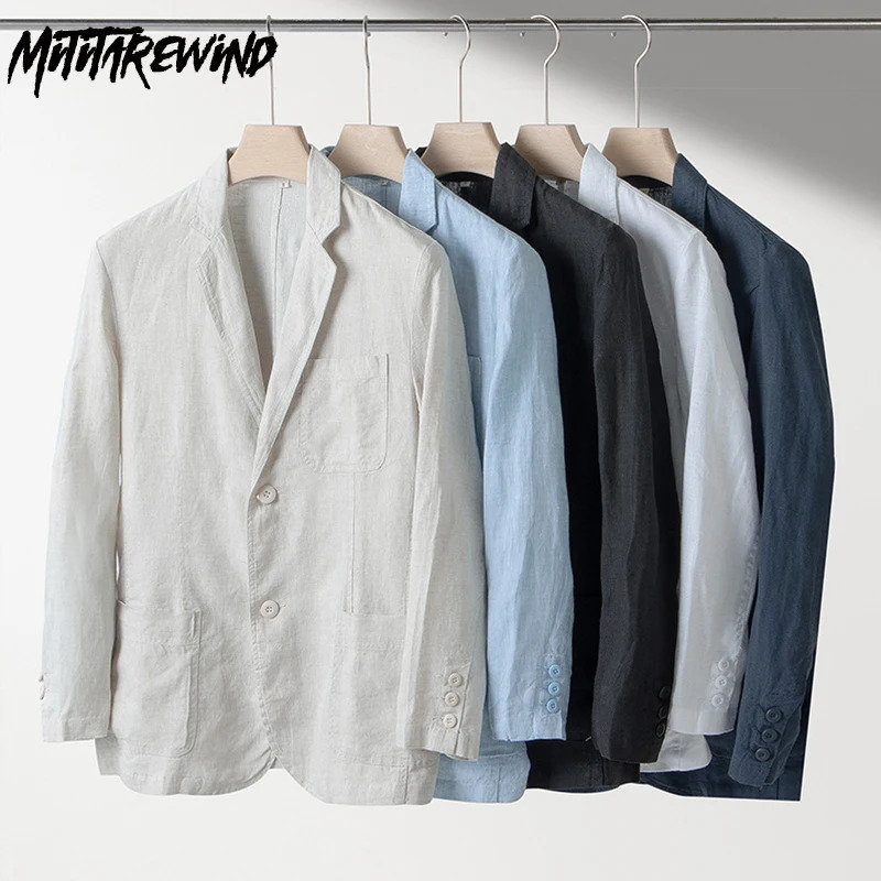 British Style 100% Linen Blazer Hombre Daily Casual Blazer Loose Solid Single Layer Suit Jackets for Men Simple Ropa Hombre 240126