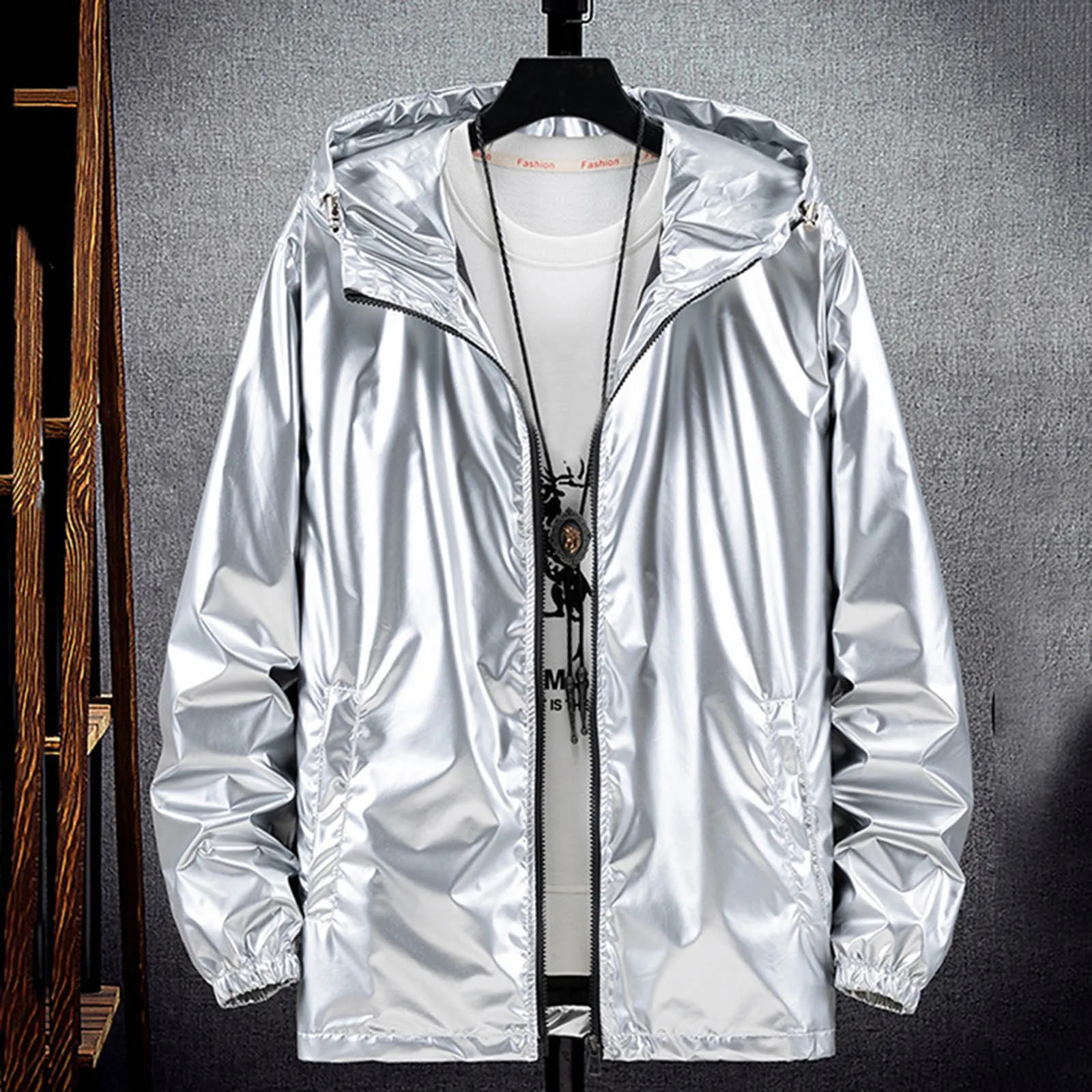 with Hood Windbreak Winter Overcoat Mens Fashionable Bright Face Pocket Cardigan Zipper Thin Coat Jacket Cool Mens Jackets 240126