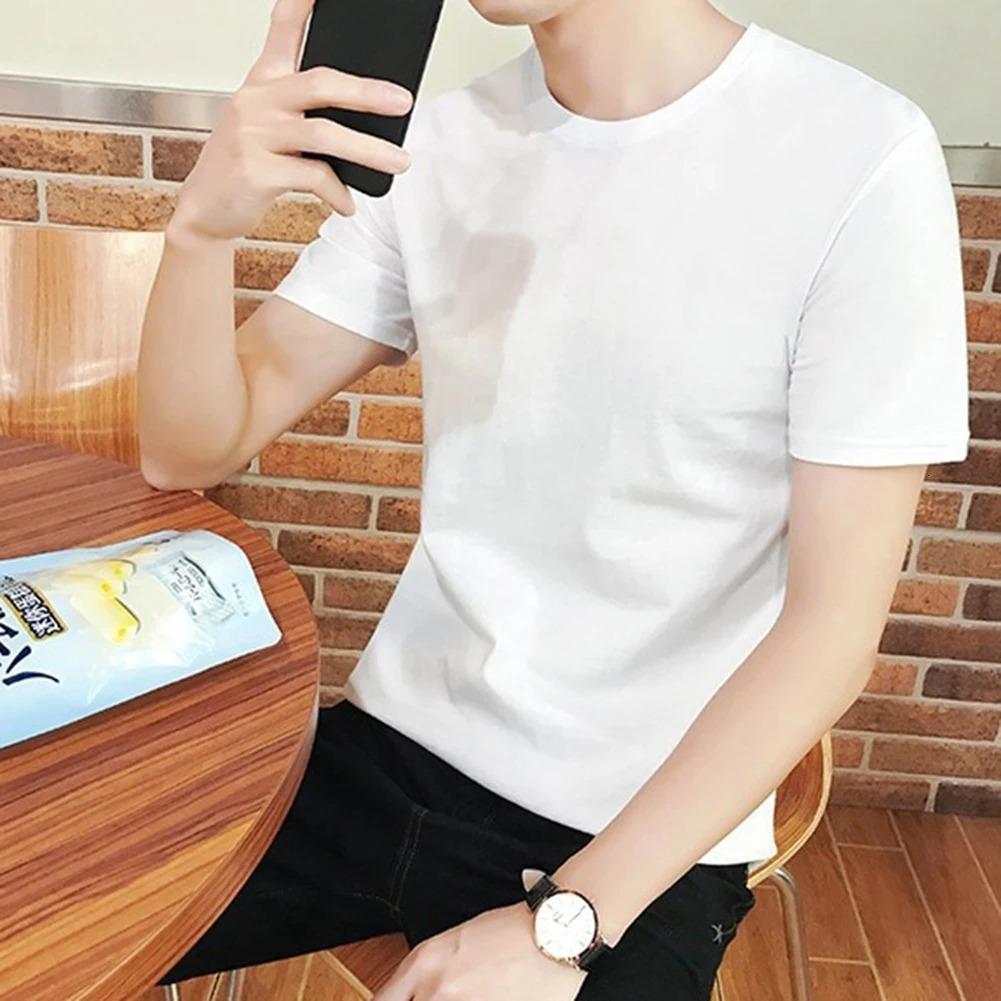 Casual Style Plain Solid Color Mens T-shirts Cotton Regular Fit T-shirts Summer Tops Tee Shirts Basic Man Clothing 5XL 240126CJ