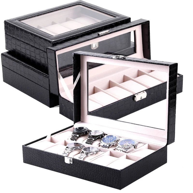 61012 Grids Watch Organizer Box Watch Storage Case PU Leather Display Multi-Purpose Storage Box for Watch and Jewelry 240124