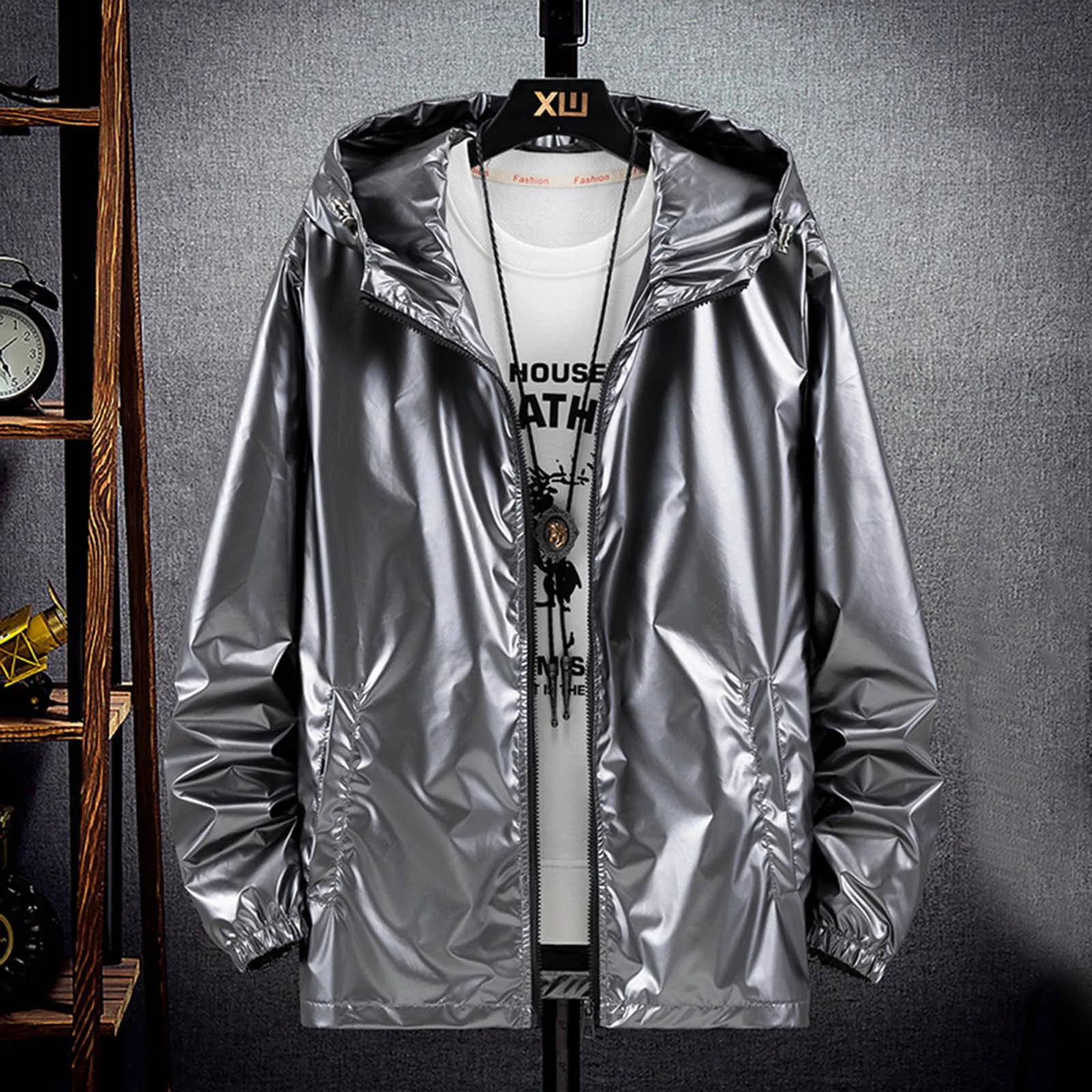 with Hood Windbreak Winter Overcoat Mens Fashionable Bright Face Pocket Cardigan Zipper Thin Coat Jacket Cool Mens Jackets 240126