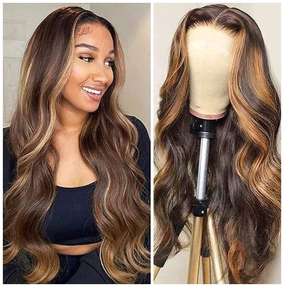 4/27 Highlight Wigs Brazilian Body Wave Wigs Highlight Lace Front Human Hair Wigs Honey Blonde Ombre Lace Front Wig Remy