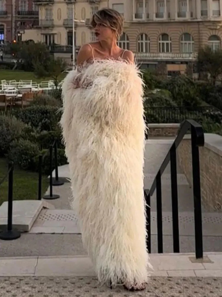 Fashion Solid Thicken Fur Coat For Women Elegant Long White Fluffy Warm Long Sleeves Coats Winter Ladies Chic Streetwear 24