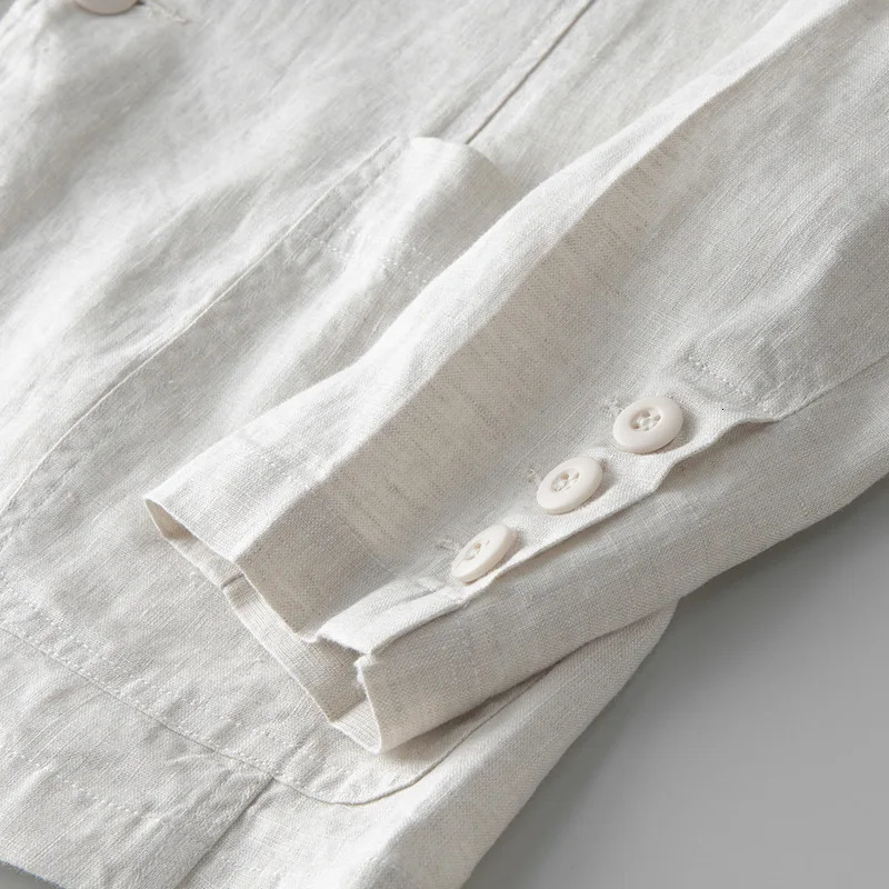 British Style 100% Linen Blazer Hombre Daily Casual Blazer Loose Solid Single Layer Suit Jackets for Men Simple Ropa Hombre 240126