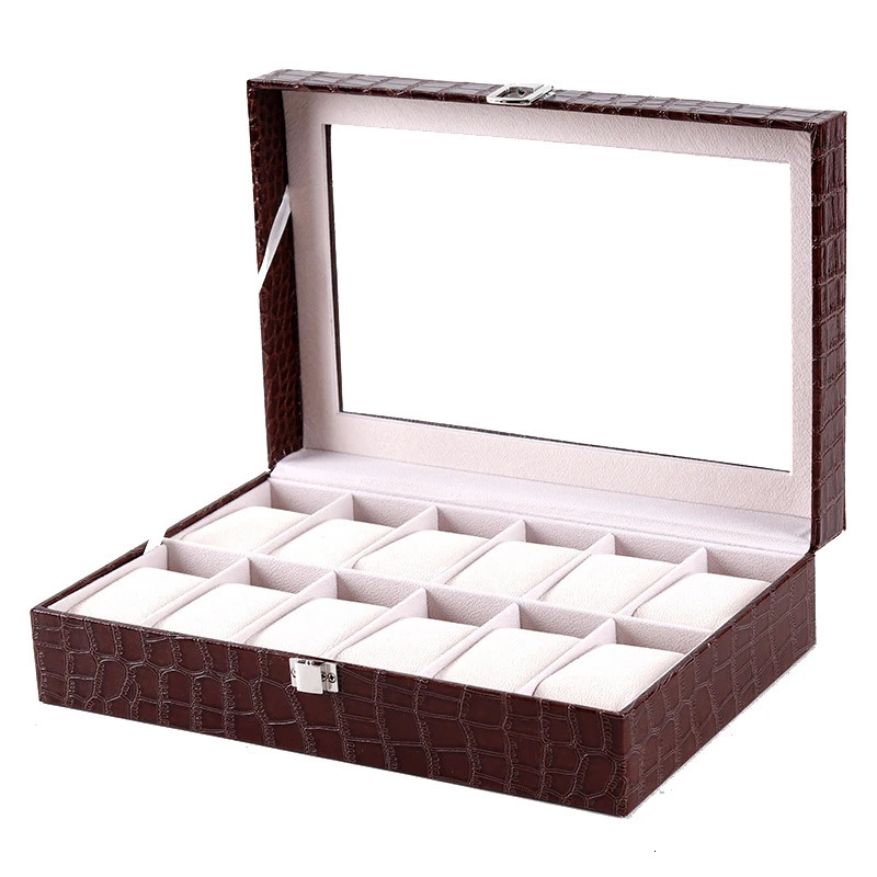 61012 Grids Watch Organizer Box Watch Storage Case PU Leather Display Multi-Purpose Storage Box for Watch and Jewelry 240124