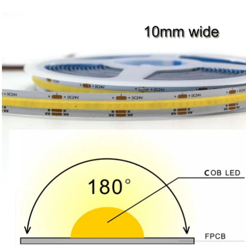 CCT COB Strip DC12V 24V CRI 90 High density cob led strip light 608leds dimmable 2700k-6500k 5mm 8mm 10mm for Bedroom Kitchen Home DIY Lighting