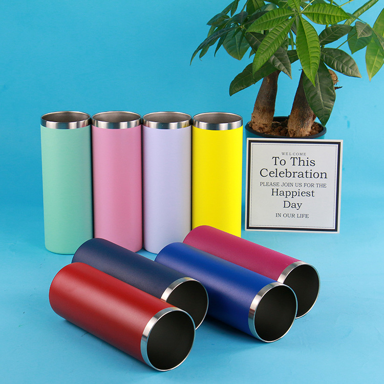 Custom logo 20oz colored skinny tumbler stainless steel powder coated colors skinny cup with lid double wall vacuum insulated coffee drinking cup