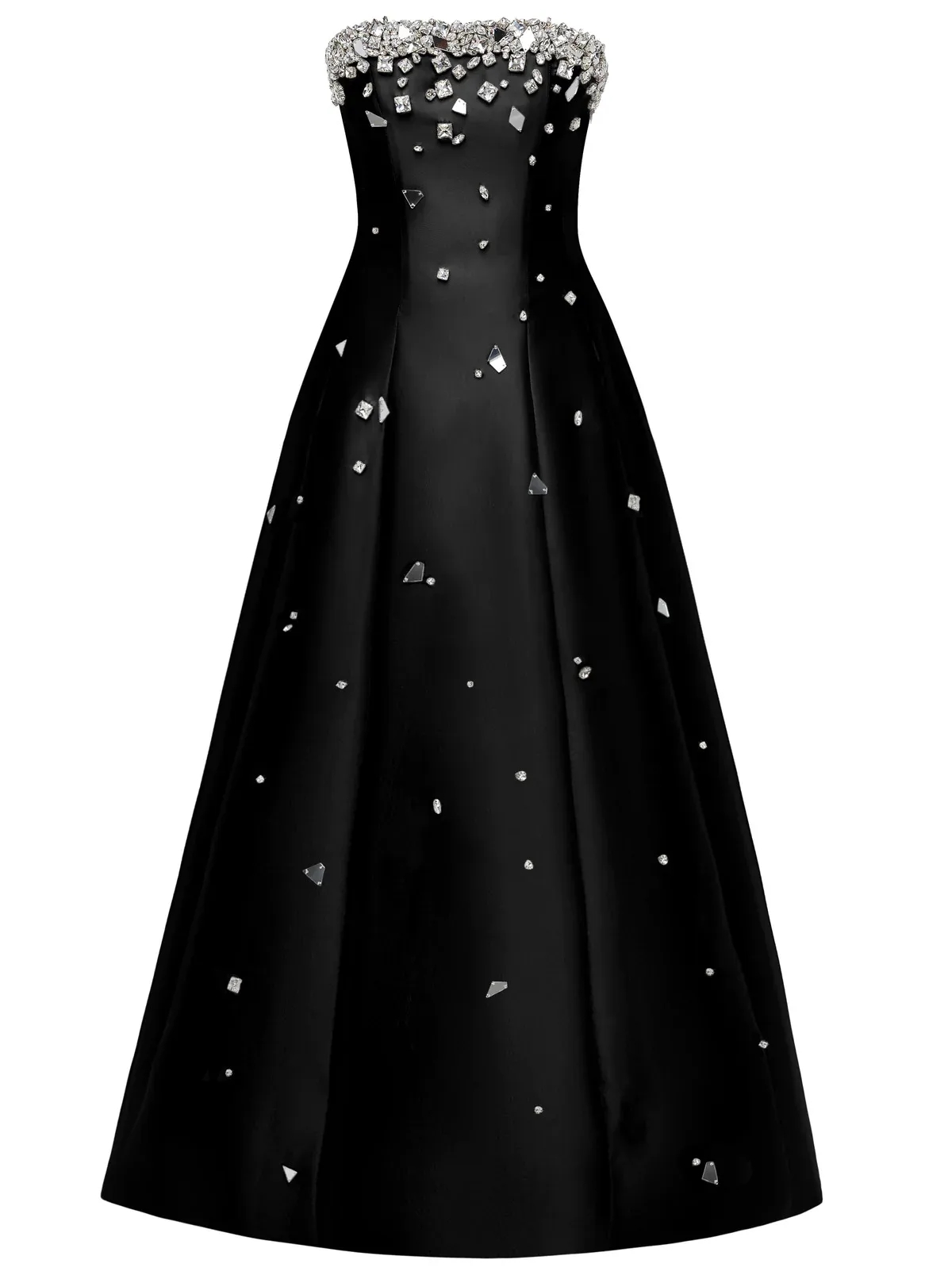 Luxury 2026 Black Evening Formal Dress Strapless Crystal Beads Women A-line Satin Prom Party Gowns Birthday Wear Arabic Dubai Robe De Soiree
