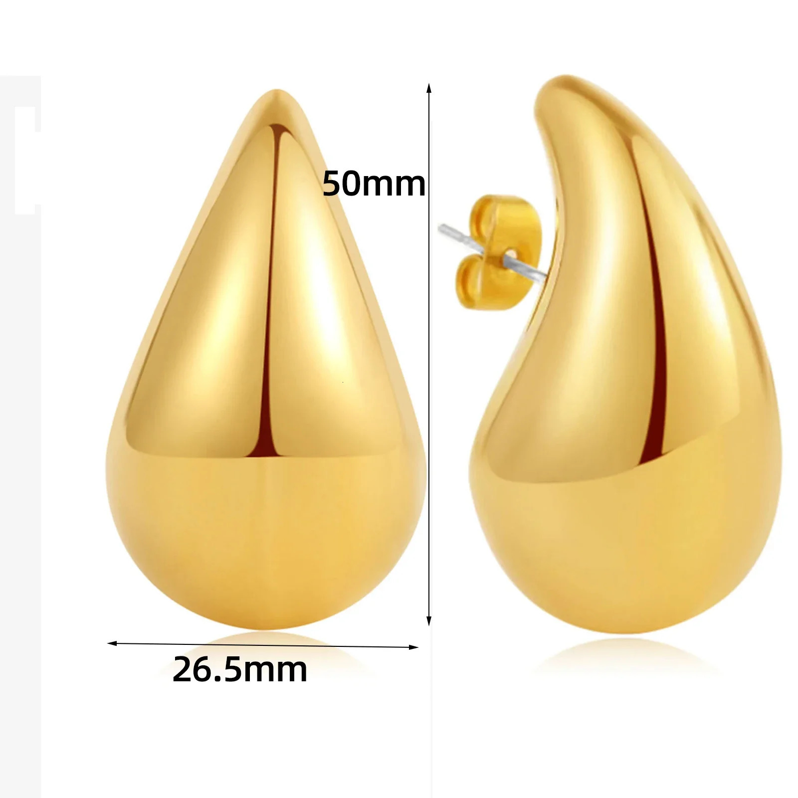 Exaggerate 50mm Large Water Drop 18K Gold Plated Metal Extra Large Double Layer Thick Water Drop Earrings Lightweight Stainless Steel Jewelry New 2401