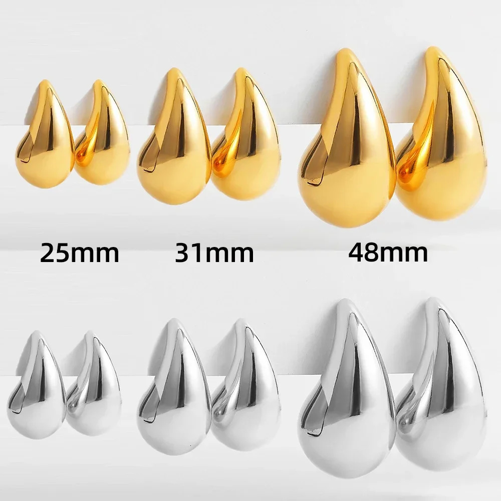 Ultra fine smooth tear drop earrings suitable for women lightweight large round top earrings double-layer stainless steel earrings jewelry gifts 24012