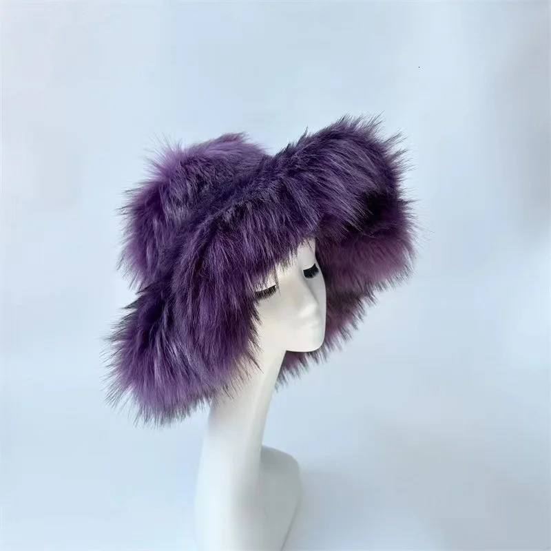 Thick Furry Hairband Fluffy Faux Fur Women Girl Fur Hat Winter Outdoor Hats 240125