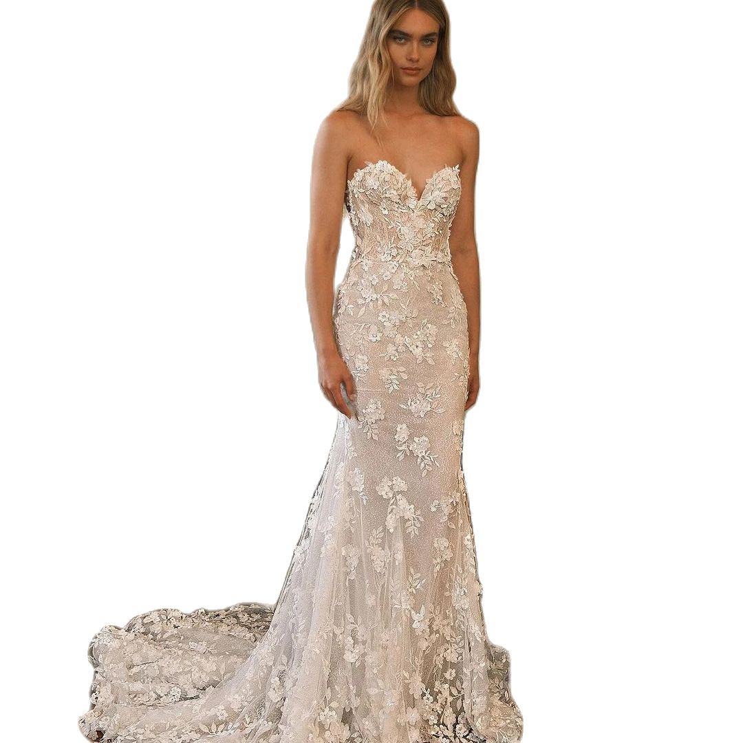 Princess Mermaid Wedding Dresses Illusion Lace Appliques Sweetheart Bridal Gowns Vestidos De Novia