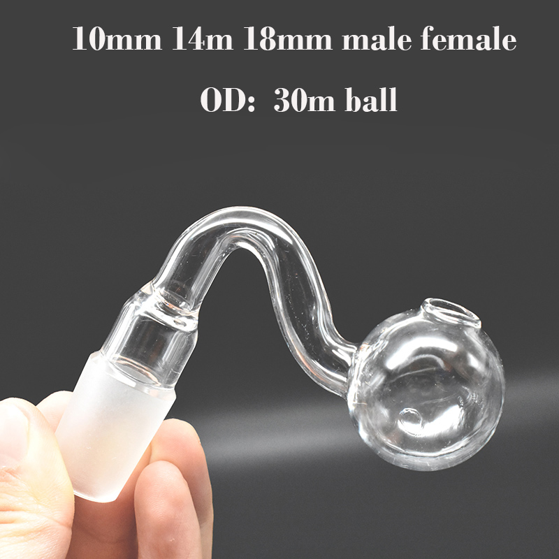 Big Size Smoking Pipe 10mm 14mm 18mm Male Female Clear Bent Curve Glass Oil Burner Pipe Attachment with 3cm Curved Big Head Bowl Adapter for Glass Bong Hookah